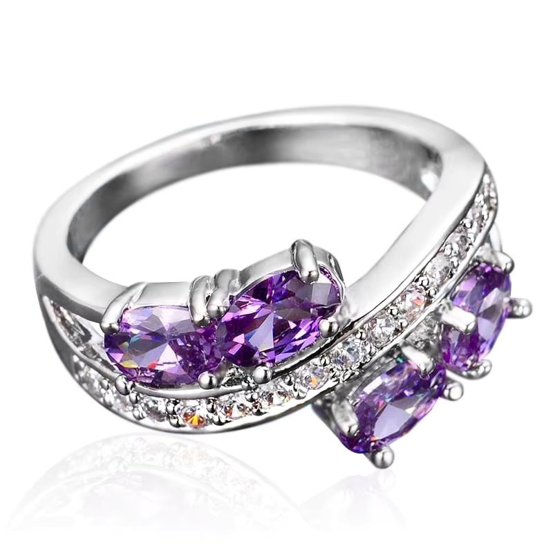 Huitan Damenring Silber, Zirkonia, Violett - Bild 3