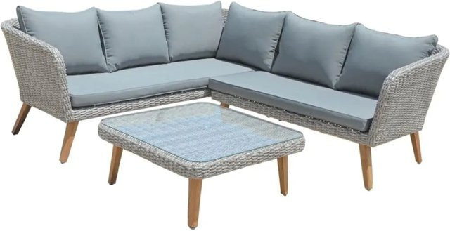 DELUKE Gartenloungeset DUBAI aus Akazienholz in Grau - Bild 1