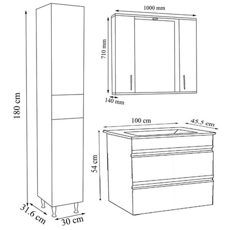 VCM Badmöbel Set Silora XL in Weiß mit Keramik-Waschtisch 100 cm, Spiegelschrank und Hochschrank - Bild 2
