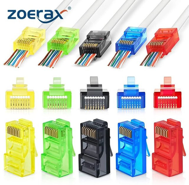 50 Stück ZoeRax RJ45 Cat6 Pass Through Steckverbinder in Multicolor für UTP-Netzwerkkabel - Bild 1