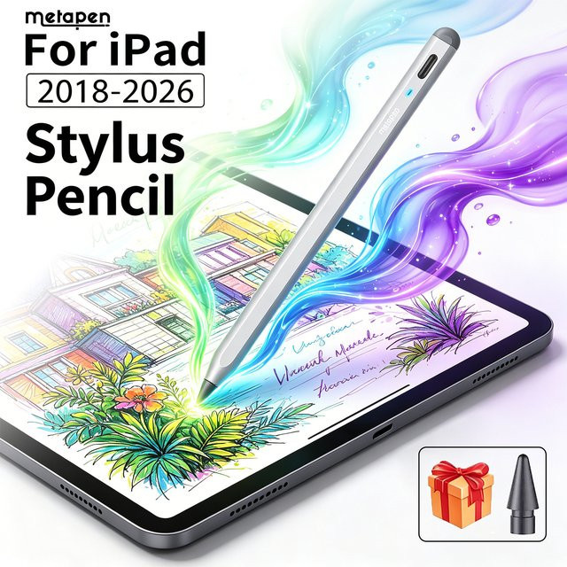 MetaPen Magnetischer Stylus-Stift in Silber mit Handballen-Erkennung und Neigungsempfindlichkeit kompatibel mit Apple Pencil für iPad Pro und Air - Bild 1