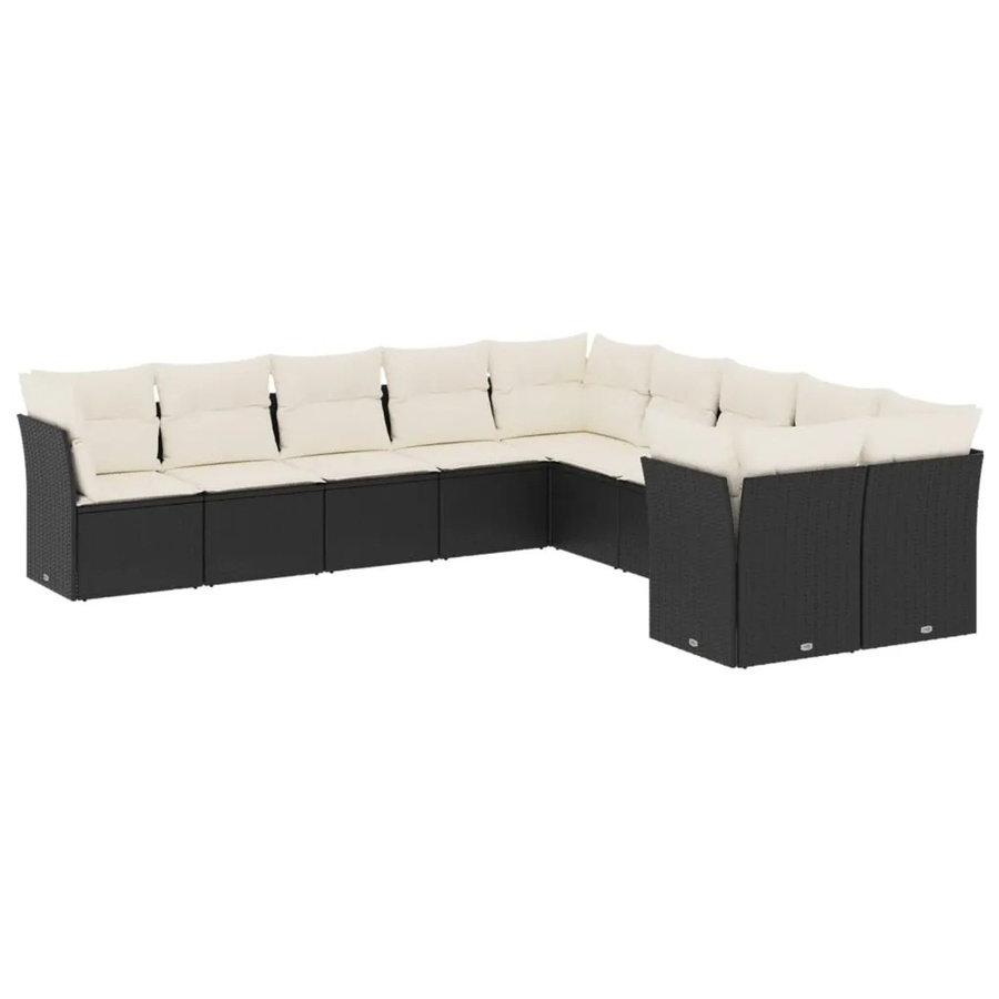 vidaXL 10-teilige Garten-Sofagarnitur aus Poly-Rattan in Schwarz mit Kissen und L-Form - Bild 2