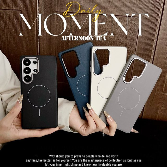 Magnetische Business Leder Handyhülle mit Metall Objektiv Ring für Samsung Galaxy S26 S25 S24 Ultra Plus in Schwarz oder Braun - Bild 1