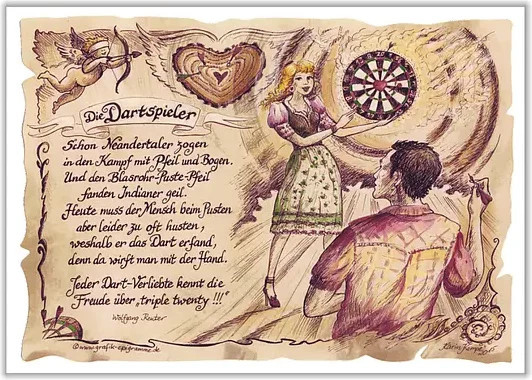 Tantum Graphic Wandposter Sportbild Dartspieler auf Antikpapier, Mehrfarbig, A4 - Bild 1