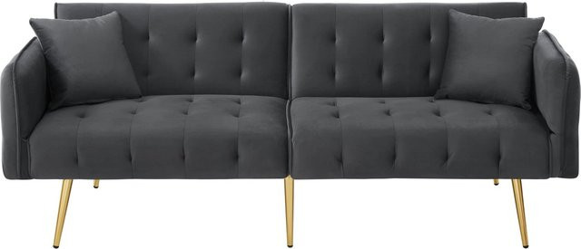 Merax Schlafsofa 2 Sitzer als Faltsofa mit Velours-Bezug in Grau, B/T/H: 178 x 82 x 70 cm - Bild 1