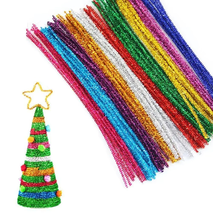 100 Stück Glitzer-Chenille-Stiele in Silber und Multicolour, 30 cm Bastelbedarf für DIY-Projekte und Weihnachten - Bild 4