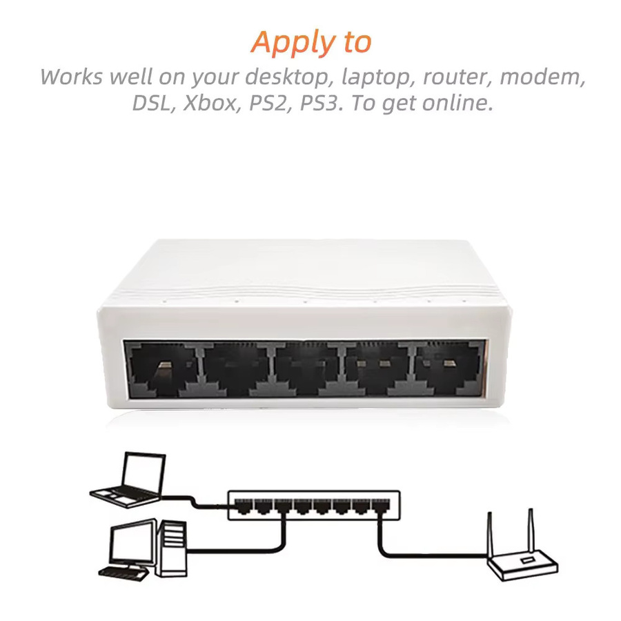 TelDaykemei 5-Port Ethernet-Switch 10/100Mbps Netzwerk-Verteiler RJ45 Hub in Weiß - Bild 2