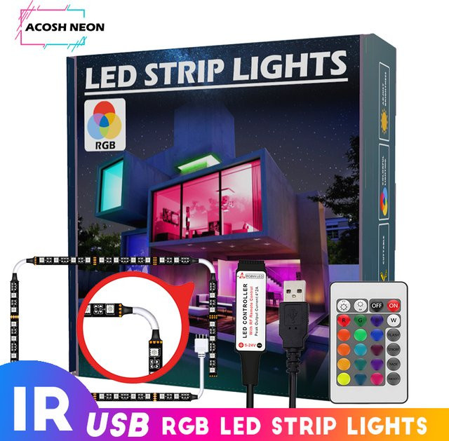 Acosh Neon RGB LED-Hintergrundbeleuchtung für TV, wasserdichter USB LED-Streifen mit Fernbedienung, Multicolour, 5V - Bild 1