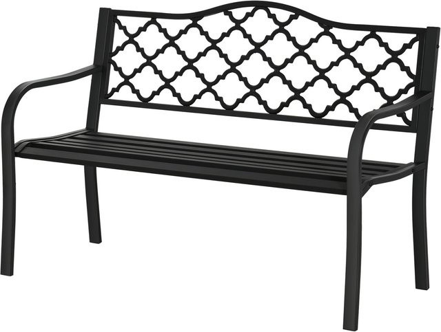 Outsunny Gartenbank im Vintage-Stil mit Karo Design aus Gusseisen und Stahl, Schwarz, B/T/H: 128 x 58,5 x 89 cm - Bild 1