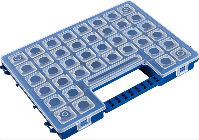 LUX-TOOLS Sortierkasten aus Kunststoff mit 11 Fächern in Blau und Transparent, B/T/H: 38,0 x 28,0 x 5,0 cm - Bild 1
