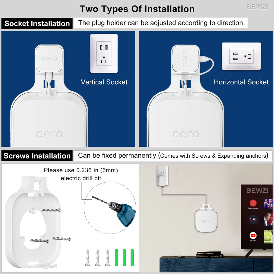 Amazon Eero 7 Mesh Router Wandhalterung mit Kabelaufbewahrung für Steckdosen- und Wandmontage, Weiß - Bild 3
