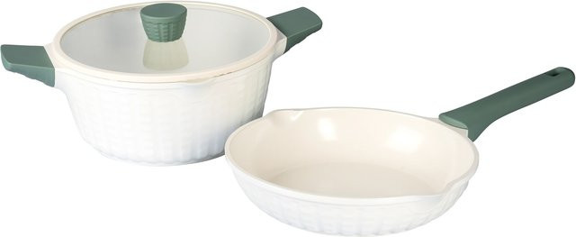 Genialo Aluguss-Kochset Perfection mit Keramikbeschichtung, bestehend aus Pfanne und Stieltopf, in Beige, Grün oder Weiß - Bild 1