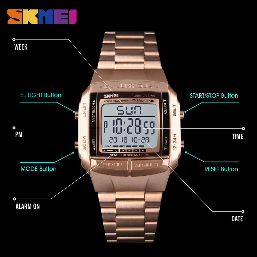 Skmei Digitaluhr, Edelstahl, Schwarz, Herren - Bild 4