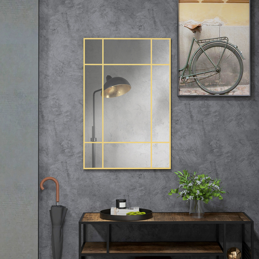 HOMCOM Wandspiegel Gold mit Metallrahmen, rechteckiger dekorativer Spiegel für Schlafzimmer und Badezimmer, Breite: 90 cm, Höhe: 60 cm - Bild 2