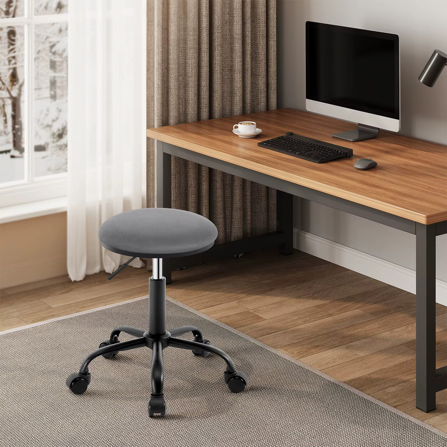 Eugad Drehbarer und höhenverstellbarer Büro-Schminkstuhl mit Rollen, Grau, Velvet, B/T/H: 45-57,5 cm - Bild 2