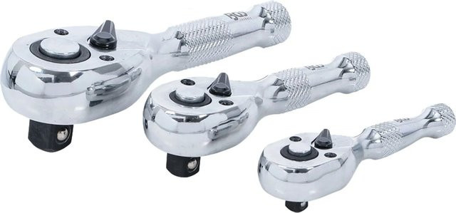 BGS Mini Umschaltknarren Satz 3-teilig aus Chrom-Vanadium in Silber - Bild 1