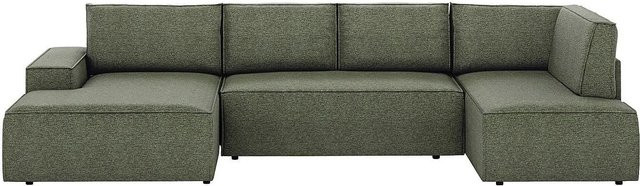 Vente-unique Schlafsofa Amelia in L-Form mit Schlaffunktion, Farbe Grün, Strukturstoff - Bild 1