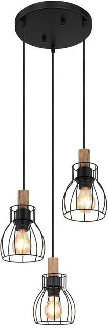 Globo Pendelleuchte Mina 3-flammig in Schwarz und Holzfarben aus Metall und Holzoptik, Höhe: 120 cm, Durchmesser: 35,5 cm, E27 - Bild 1