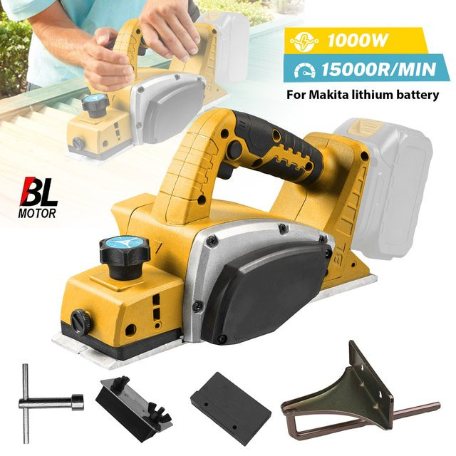 DWiusty Kabelloser bürstenloser Hobel 1000W mit 15000 U/min in Braun und Gelb, kompatibel mit Dewalt 20V Akku für Holznivellierung und Renovierung - Bild 1
