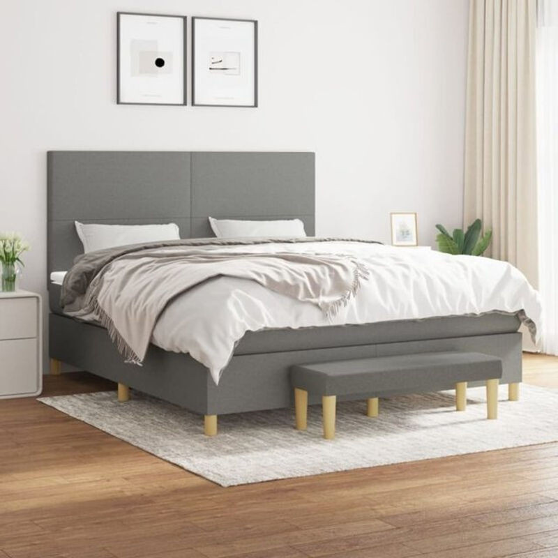 vidaxl Boxspringbett mit Matratze in Anthrazit und Grau aus Stoff, B/T/H: 160 x 200 x 118 cm - Bild 1