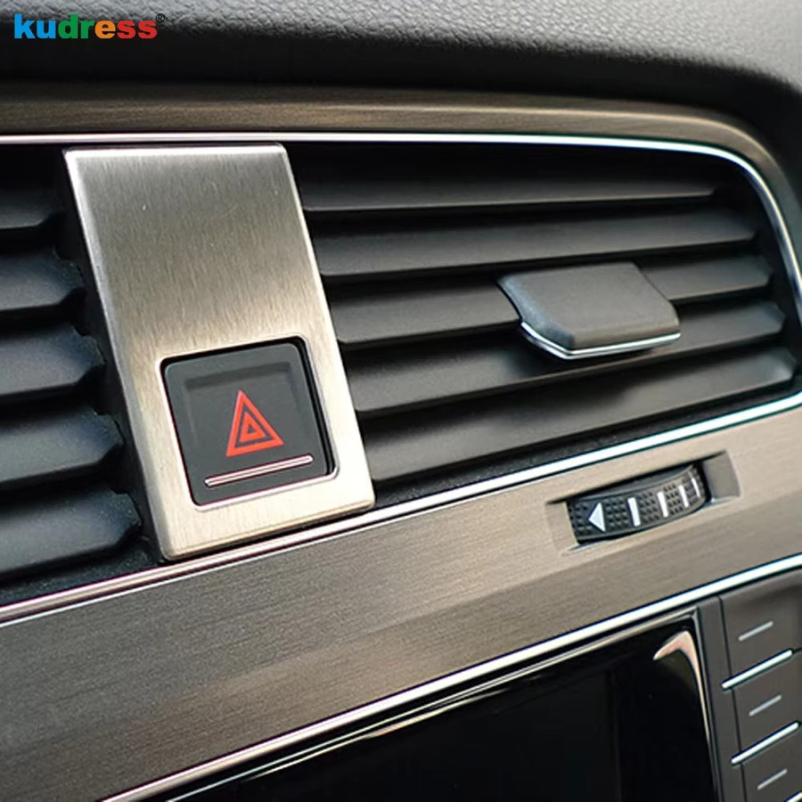 Kudress Zubehör für Volkswagen VW Golf 7 MK7 2013-2018 Doppel Blitzlicht Notfall Licht Taste Rahmen Abdeckung Trim in Silber - Bild 5