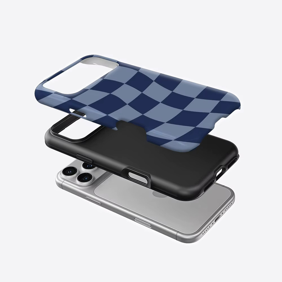 Potdemiel Wellige blaue Schachbrett-Handyhülle für iPhone 17 16 15 14 13 Pro Max Plus mit Magnetfunktion und robustem Doppel-Schutzschicht-Design - Bild 2