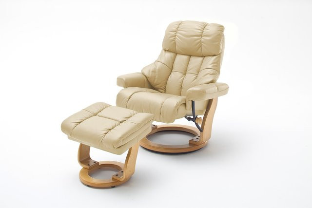 iNNoSeat by MCA CALGARY XXL Relaxer 180 mit Hocker in Creme Natur aus Rindsleder und Formholz - Bild 1