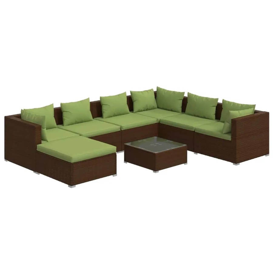 vidaXL 8-tlg Garten-Lounge-Set aus Poly Rattan mit Kissen in Braun und Grün - Bild 2