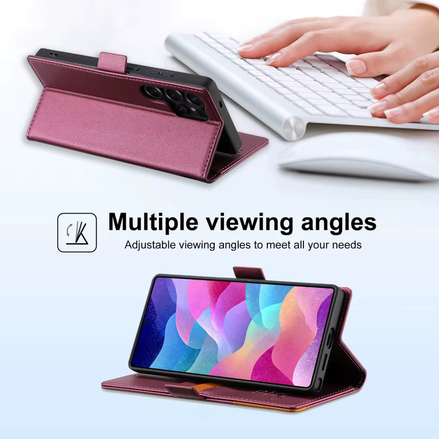 RFID-blockierende Flip-Telefonhülle mit Kartensteckplatz und Brieftasche für Samsung Galaxy S25 Ultra S24 Plus S23 S22 A06 A16 A26 A36 A56 A17 A55 in Braun oder Pink - Bild 1