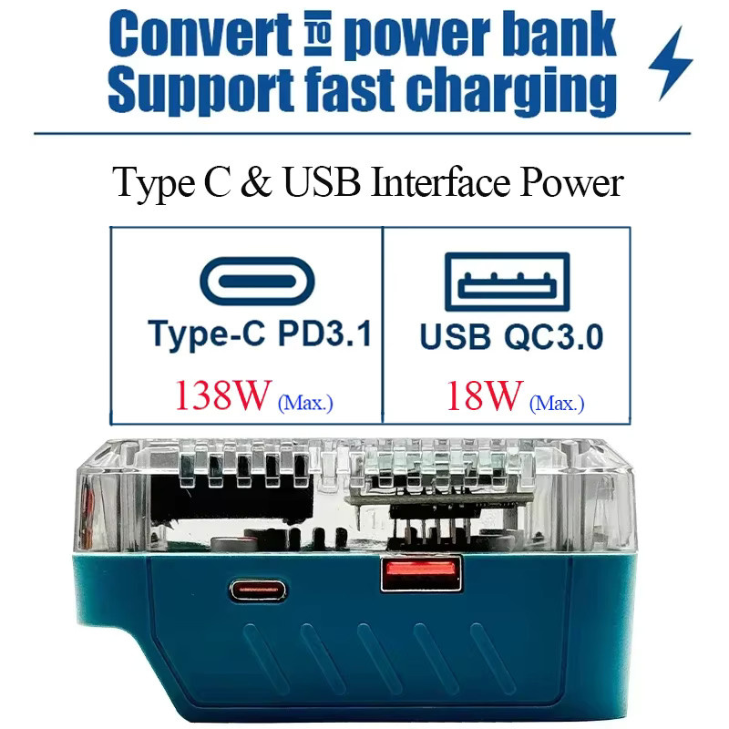 Dawupine Lithium-Ionen Batterie Adapter Konverter mit Digital Display und USB Typ-C für Makita, DeWalt und Milwaukee Ladegeräte - Bild 3