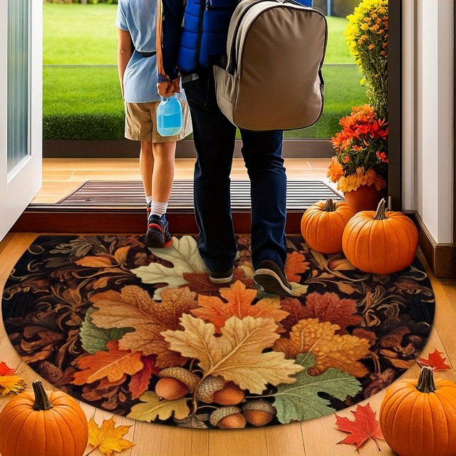 VIKAMA Halbkreis Bodenmatte mit Herbst-Ahornblatt-Design in Mehrfarbig, ideal für Eingang, Garten oder Küche - Bild 1