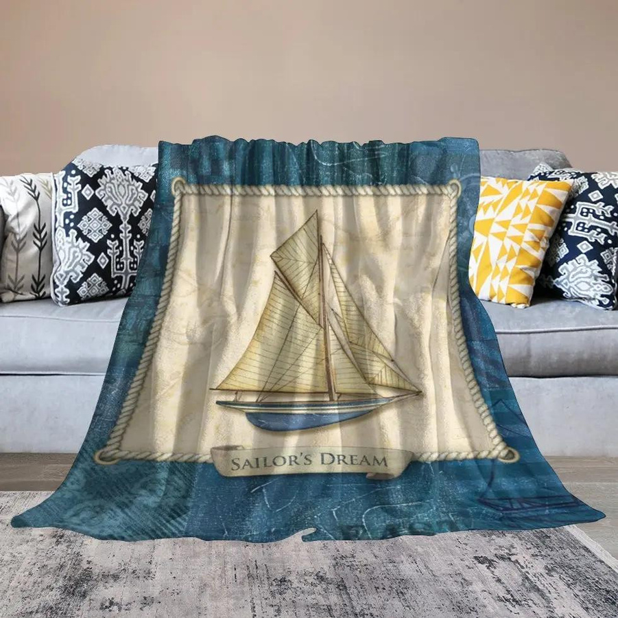 JMG Household Supplies Nautische Plüsch-Decke mit Segelboot-Motiv, Fleece-Bettdecke für Wohnmobil und Zuhause, B/H: 75 x 100 cm - Bild 3