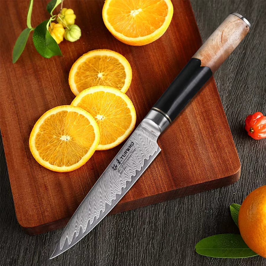 Turwho Utility Messer aus japanischem Damast Stahl mit Harzgriff in Silber - Bild 4