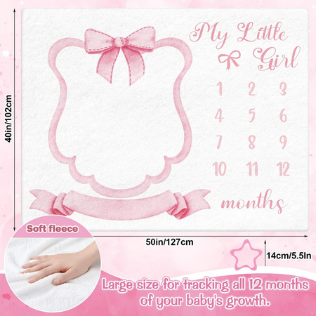 VIKAMA Baby-Meilenstein-Decke aus flauschigem Flanell in Rosa mit Schleife für Neugeborene