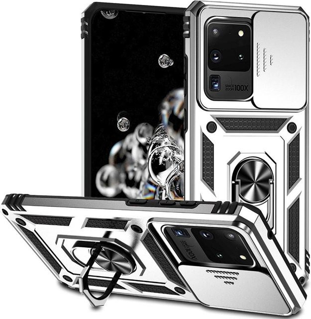 Stoßfeste Armor-Hülle für Samsung Galaxy S20 Serie in Silber mit magnetischem Halterring und Schiebe-Kameraobjektivabdeckung für Galaxy S20 Ultra 5G, S20, S20 Plus und S20 FE - Bild 1