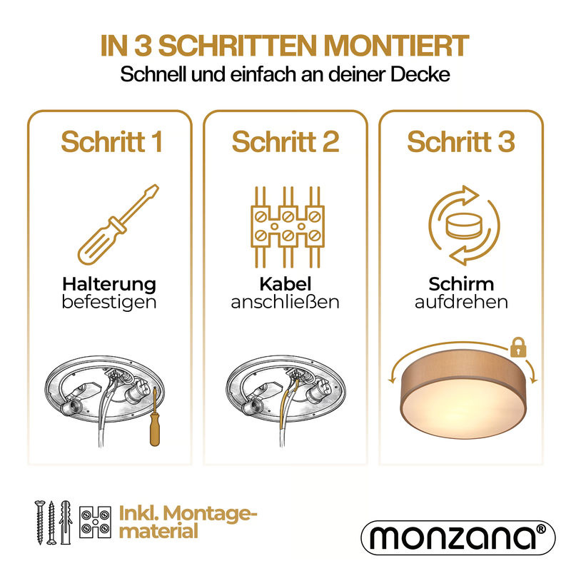 MONZANA Deckenlampe aus Stoff in Taupe und Beige, Durchmesser: 38 cm - Bild 3