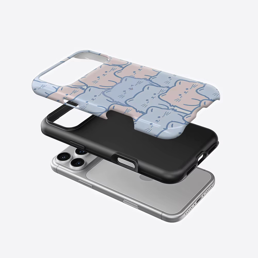 Aurea Case Matte Bumper MagSafe Schutzhülle für iPhone 13 bis 17 Pro Max in Pastell Katzen-Doodle Design - Bild 2