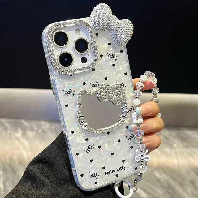 Sanrio Hello Kitty Handyhülle mit Spiegeloberfläche und Glitzer-Design für iPhone 16 15 14 13 12 11 Pro Max - Bild 1