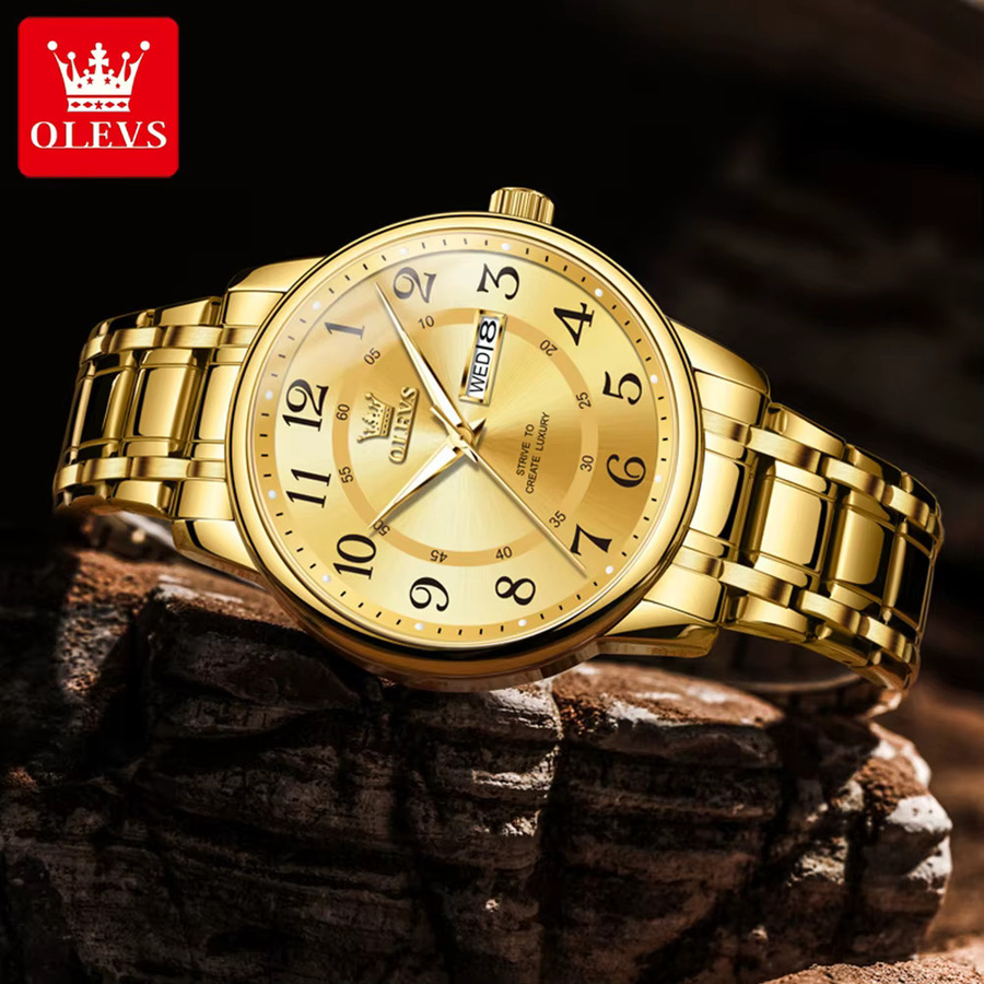 OLEVS Digitaluhr, Edelstahl, Gold, Herren - Bild 3