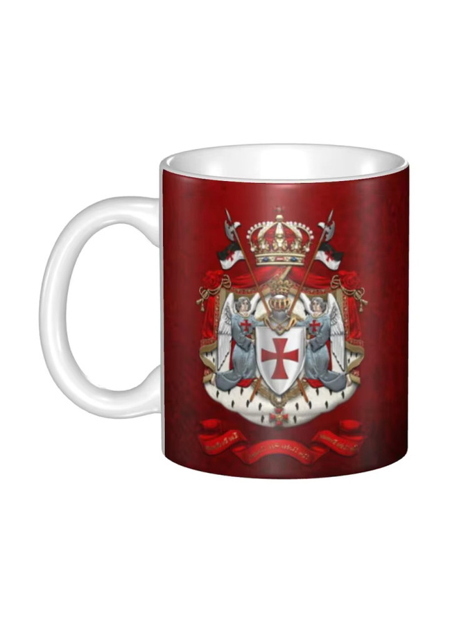 Keramik Becher mit Ritter Templer Flagge und Wappen in Rot - Bild 1