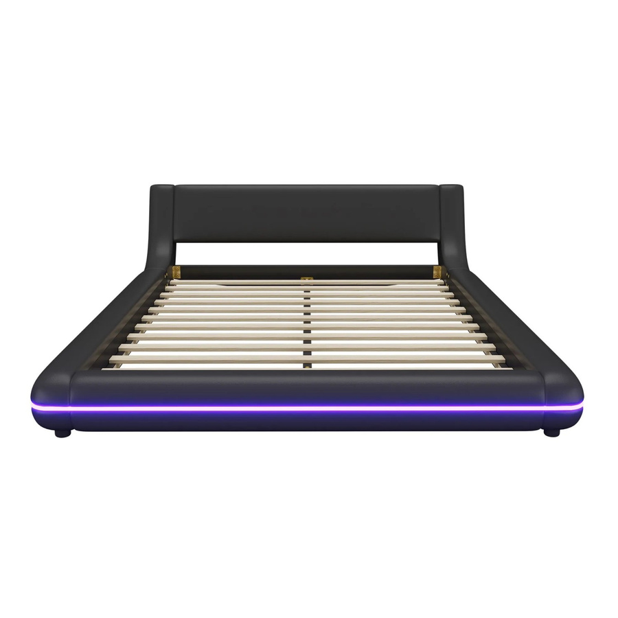 okwish Bodenbett Schwarz mit LED-Beleuchtung und Polsterung, B/T/H: 140 x 200 x 236,5 cm - Bild 2