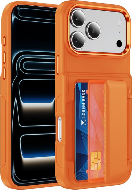 KELAPA Handyhülle mit Kartenfach und Brieftaschen-Funktion für iPhone 11 bis iPhone 17 Air, stoßfeste Klapphülle mit Halterung und harter Rückseite, erhältlich in Grün und Orange - Bild 1