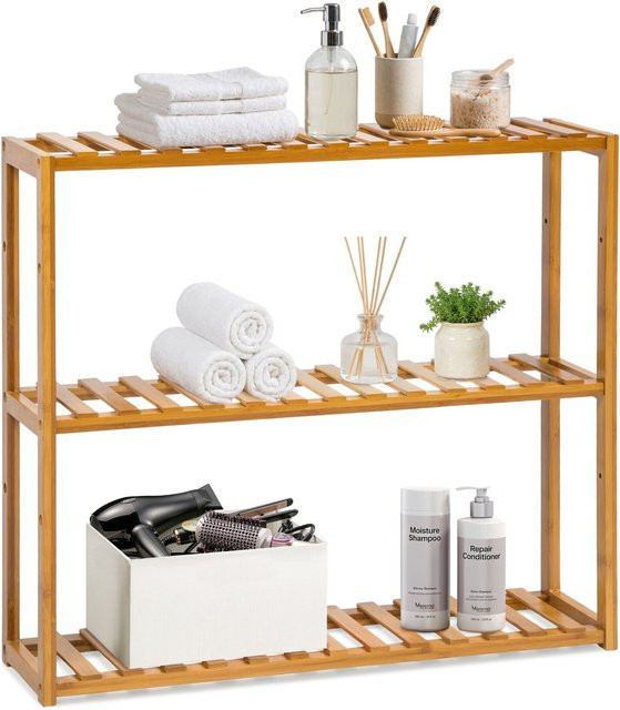 tectake Badregal Katjana aus Bambus mit 3 Ebenen, Braun, B/T/H: 60 x 15 x 54,5 cm - Bild 1