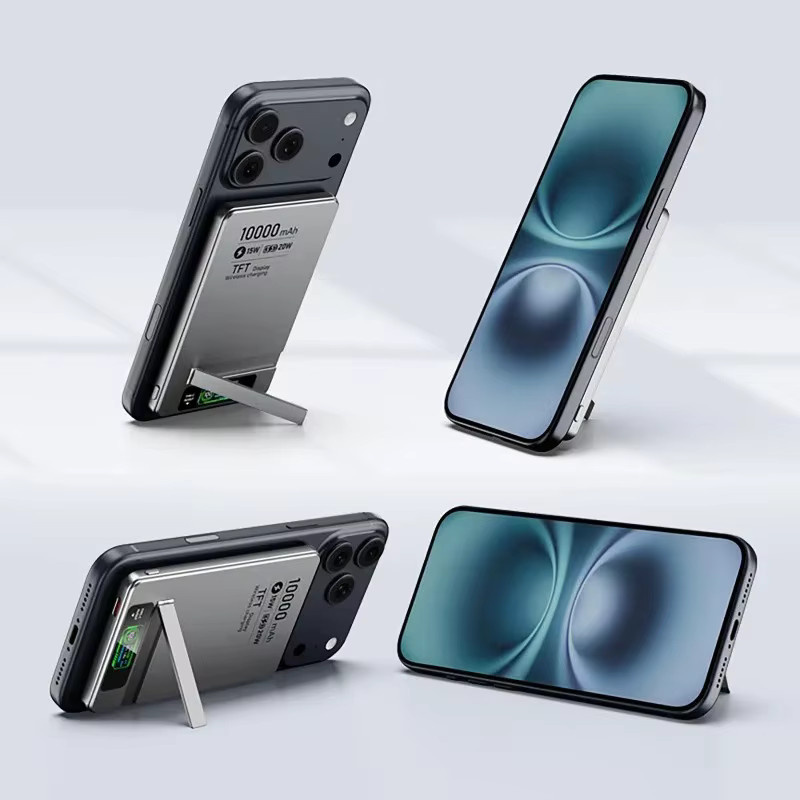 Magnetische Powerbank mit Halterung und TFT-Digital-Display in Orange, 5000/10000mAh, kabelloses Schnellladen für Handys und Uhren - Bild 3