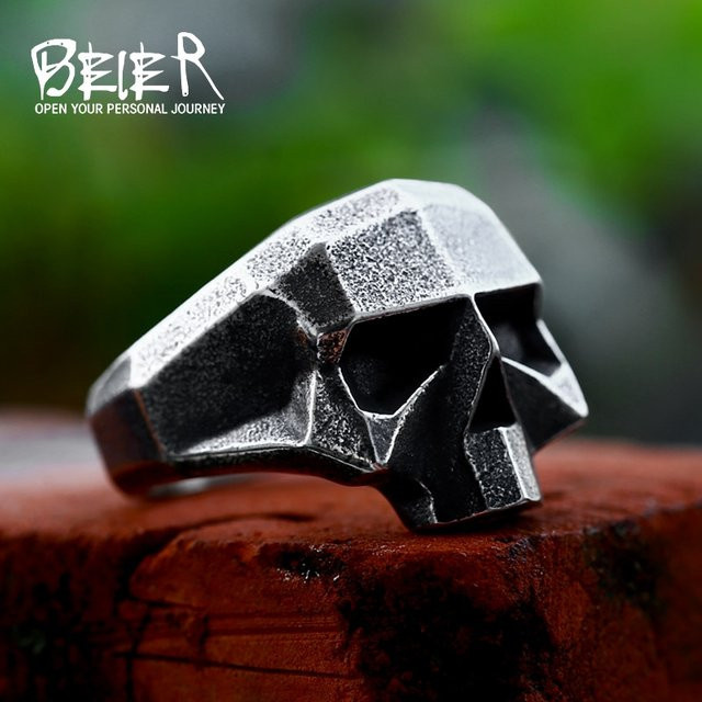 Beier Ring, Edelstahl, Punk, Schädel, Herren, Silber - Bild 1