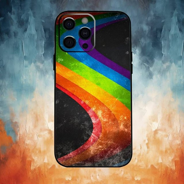 Bunte Regenbogenstreifen Handyhülle für Apple iPhone 17, 16, 15, 14, 13, 12, 11 (Plus, Pro, Max) in Schwarz und Multicolour - Bild 1