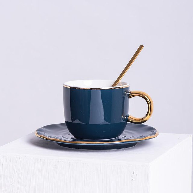 Yiran toy 1 Kaffeetassen Set aus Keramik im europäischen Stil mit Untertassen und Goldbemalung, Farben: Blau, Grün, Orange, Weiß, Volumen: 201-300 ml - Bild 1