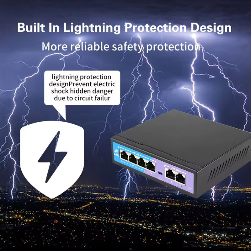 KuWFi POE Switch mit 8 Ports, 10/100 Mbit/s Ethernet, RJ45 Netzwerk-Switch in Schwarz für IP-Kamera, AP und CCTV mit bis zu 250 Meter Reichweite - Bild 5