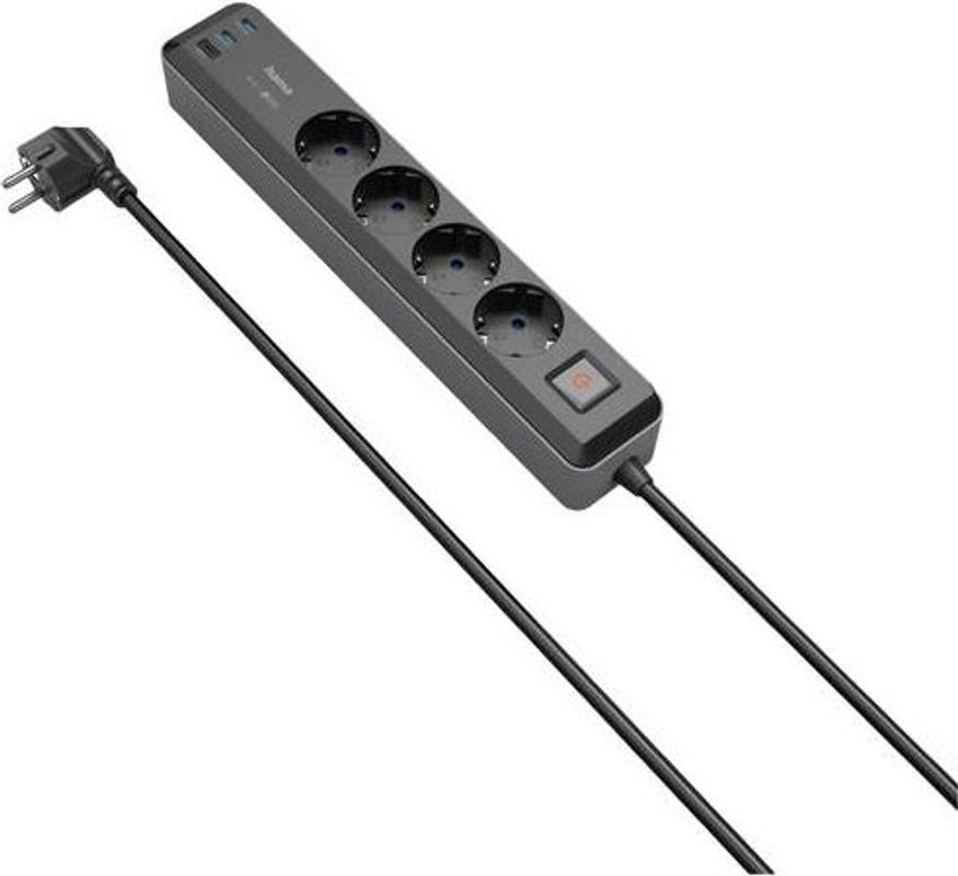 Hama Steckdosenleiste 4-fach mit USB-C/A 65W PD und Schalter in Schwarz/Grau - Bild 2