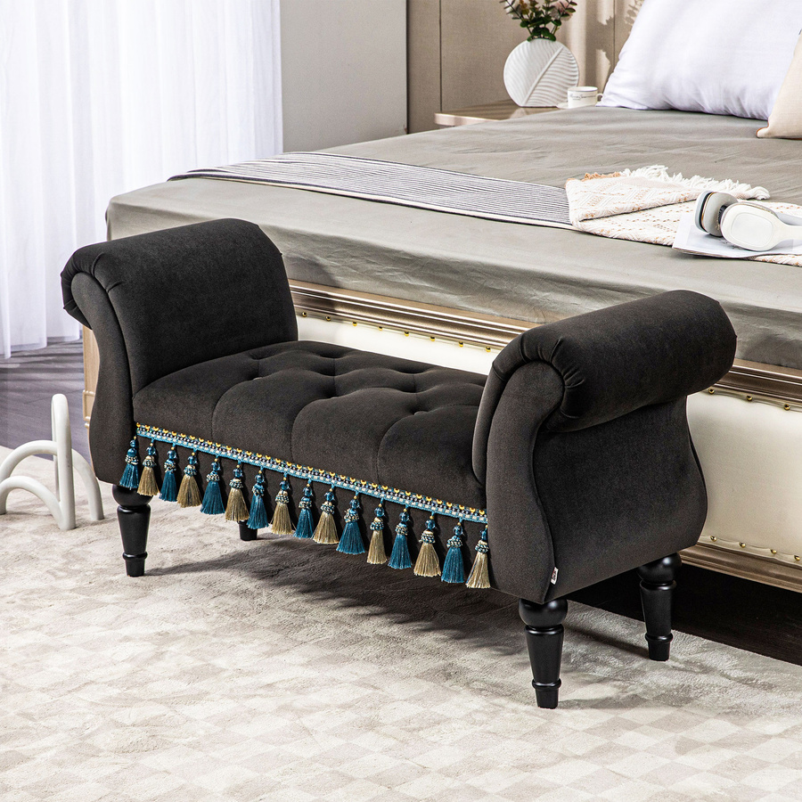 HOMCOM Polsterbank für Schlafzimmer und Wohnzimmer mit Stauraum und Armlehnen in Dunkelgrau, Samtoptik, B/T/H: 117 x 45 x 58 cm - Bild 2